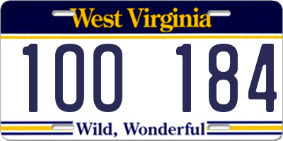 WV license plate 1OO184