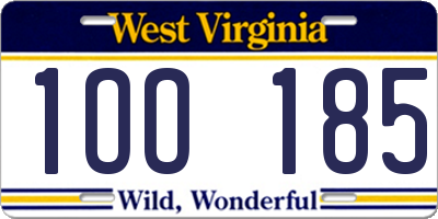 WV license plate 1OO185