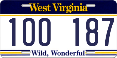 WV license plate 1OO187