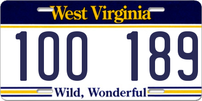 WV license plate 1OO189