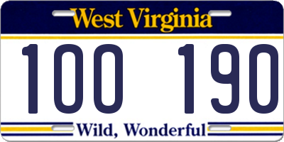 WV license plate 1OO190