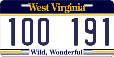 WV license plate 1OO191