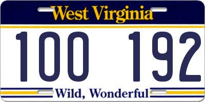 WV license plate 1OO192