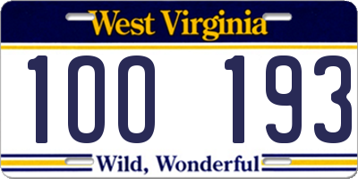 WV license plate 1OO193