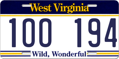 WV license plate 1OO194