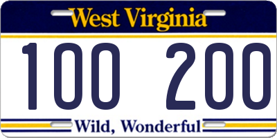 WV license plate 1OO200