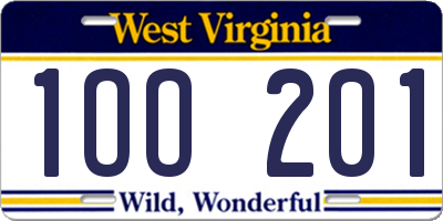 WV license plate 1OO201