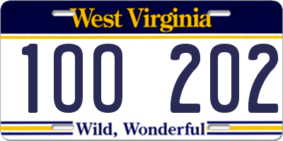 WV license plate 1OO202