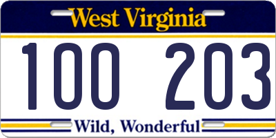WV license plate 1OO203