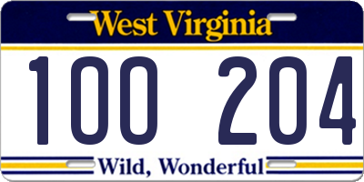 WV license plate 1OO204