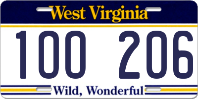 WV license plate 1OO206