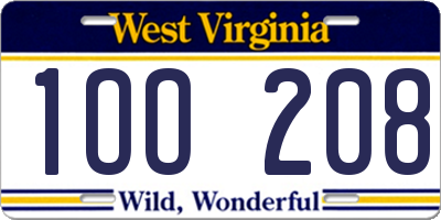 WV license plate 1OO208