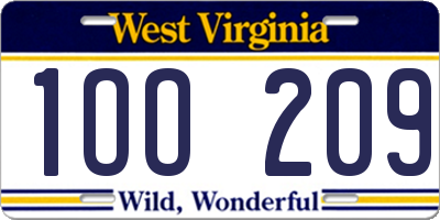 WV license plate 1OO209
