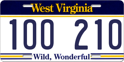 WV license plate 1OO210