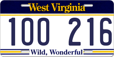 WV license plate 1OO216