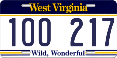 WV license plate 1OO217