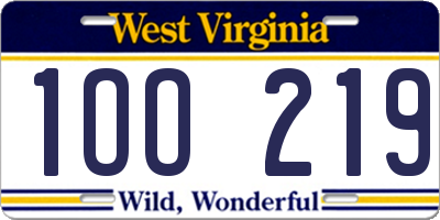 WV license plate 1OO219