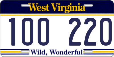 WV license plate 1OO220