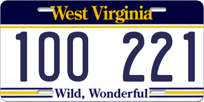 WV license plate 1OO221