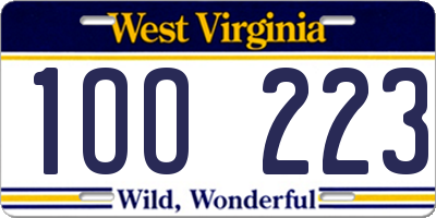 WV license plate 1OO223