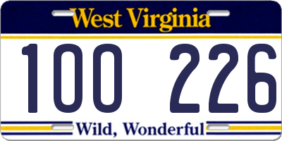 WV license plate 1OO226