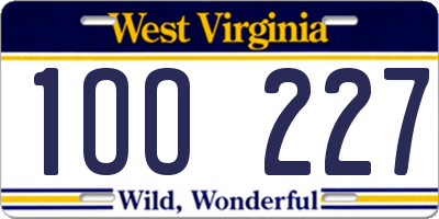 WV license plate 1OO227