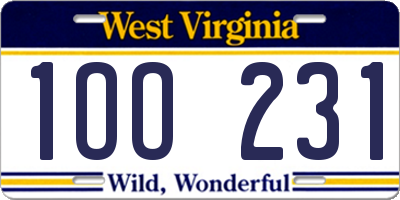 WV license plate 1OO231