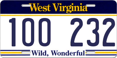 WV license plate 1OO232