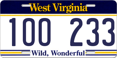 WV license plate 1OO233