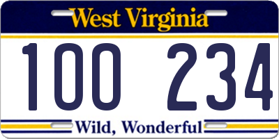 WV license plate 1OO234