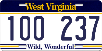 WV license plate 1OO237