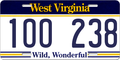 WV license plate 1OO238