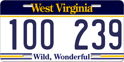 WV license plate 1OO239