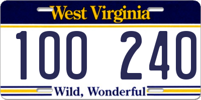 WV license plate 1OO240