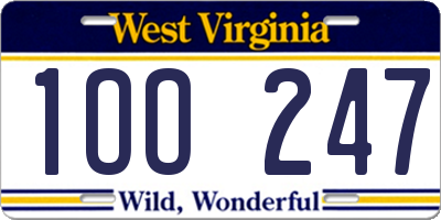 WV license plate 1OO247