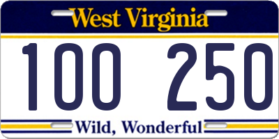 WV license plate 1OO250