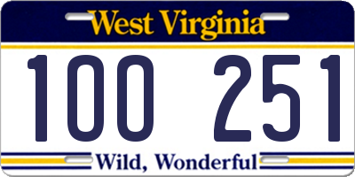 WV license plate 1OO251