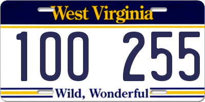 WV license plate 1OO255