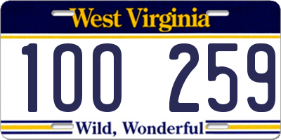 WV license plate 1OO259