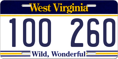 WV license plate 1OO260