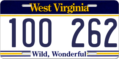 WV license plate 1OO262