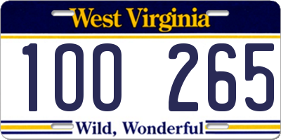 WV license plate 1OO265