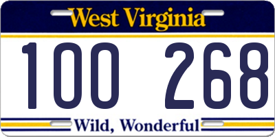 WV license plate 1OO268