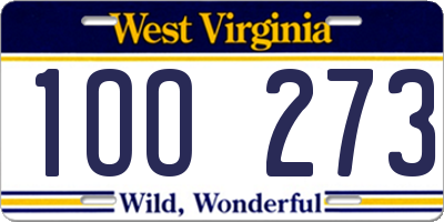 WV license plate 1OO273