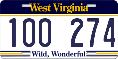 WV license plate 1OO274