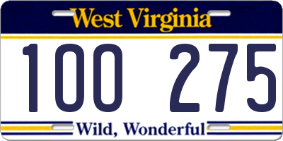 WV license plate 1OO275