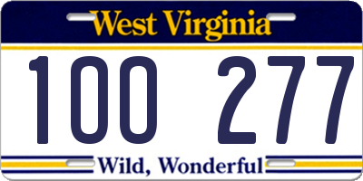 WV license plate 1OO277