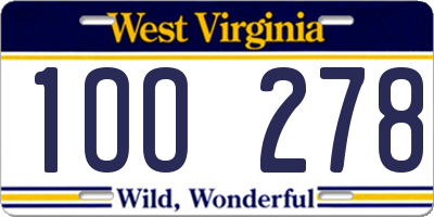 WV license plate 1OO278
