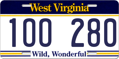 WV license plate 1OO280