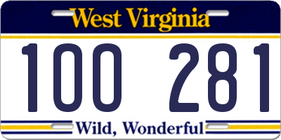 WV license plate 1OO281